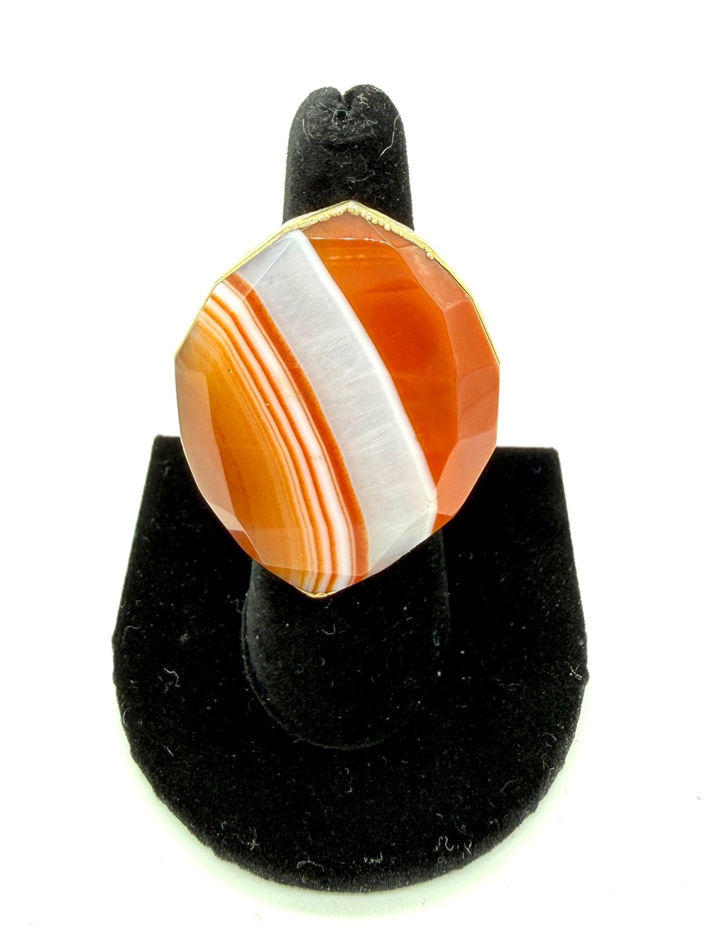 NWOT Faceted Orange and White Agate Statement Ring - Size 6.25